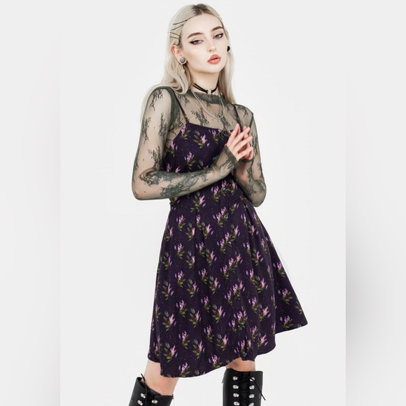 Disturbia Dresses & Skirts - Purple Floral Slip Dress with Spaghetti Straps